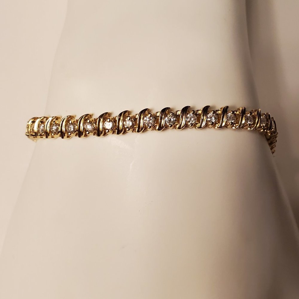 Diamond tennis S-link bracelet 14K yellow gold - Picture 2 of 13